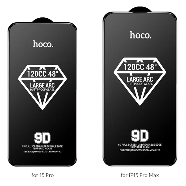 Защитное стекло Hoco 9D large arc dustproof glass for iPhone 15 Pro Max (A34) [Black]